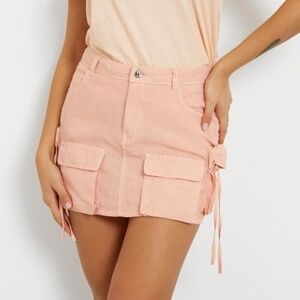 Guess Women's Devon Cargo Denim Mini Skirt - PEACH CRÈME L